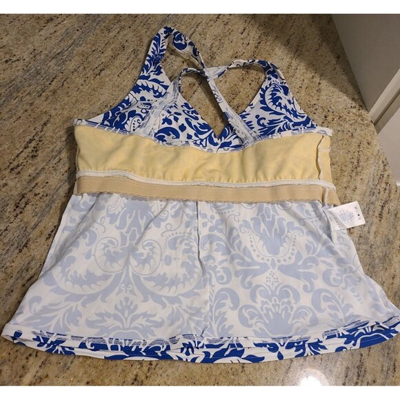 Lands End Women’s 12 Tankini Blue white Damask Flower Padded - Picture 11 of 14